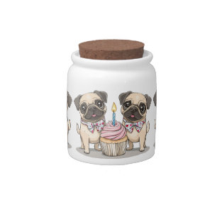 Birthday Pug Dogs Cupcake Candy Jar
