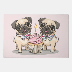 Birthday Pug Dogs Cupcake Doormat