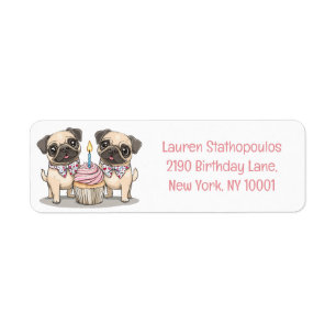 Birthday Pug Dogs Cupcake Label