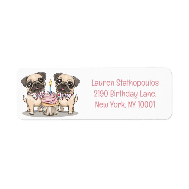 Birthday Pug Dogs Cupcake Label (Front)