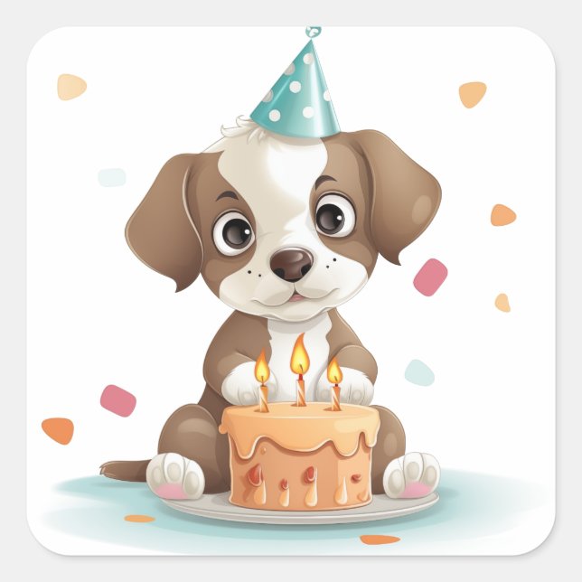 Birthday puppy square sticker (Front)