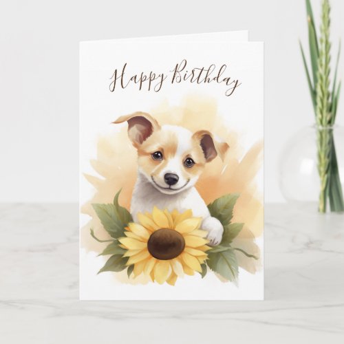 Birthday Puppy With Sunflower Card