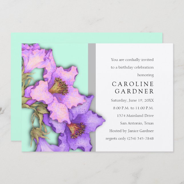 Birthday Purple and Pink Lillies  Invitation (Front/Back)