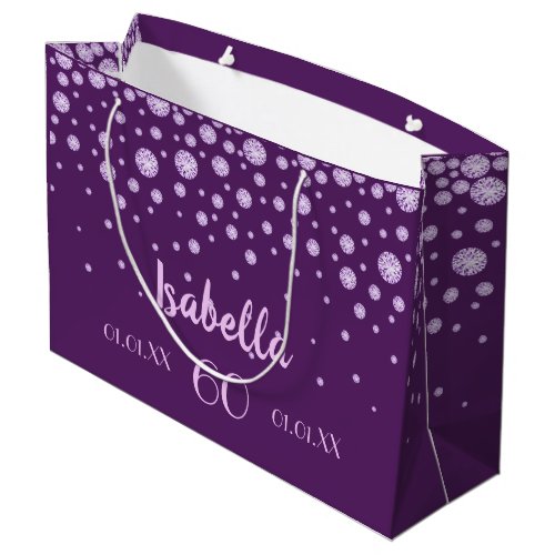 Birthday purple blush pink diamonds name large gift bag