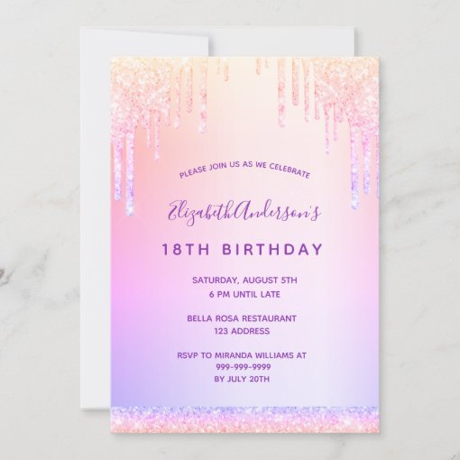 Birthday Purple Blush Pink Rose Gold Glitter Invitation Zazzle