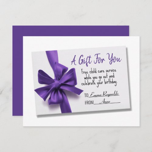 Birthday Purple Bow Gift Card