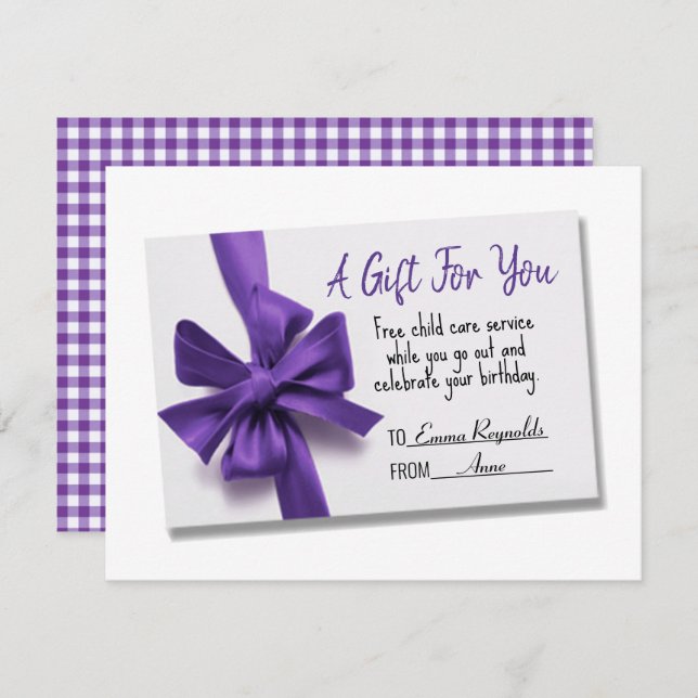 Birthday Purple Bow Gift Card (Front/Back)