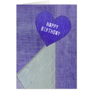 Birthday Purple Denim Heart Cards