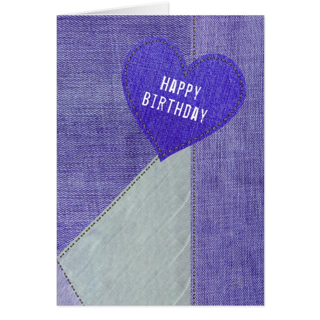 Birthday Purple Denim Heart Cards (Front)