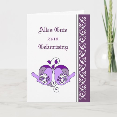 Birthday Purple Floral Hearts Birds German Card