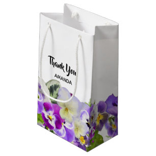 Birthday purple florals white name Thank You Small Gift Bag