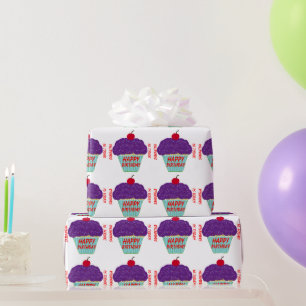 Birthday Purple Frosting Cupcake Wrapping Paper