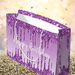 Birthday purple glitter drips luxury  large gift bag