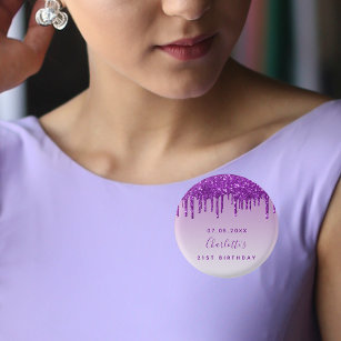 Birthday purple glitter drips name button