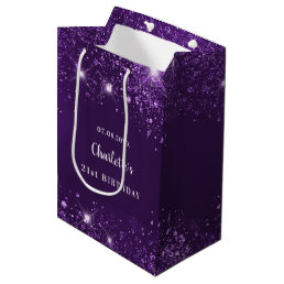 Birthday purple glitter dust monogram medium gift bag