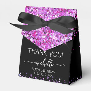 Birthday Purple Glitter Monogram Script Thank You Favor Boxes