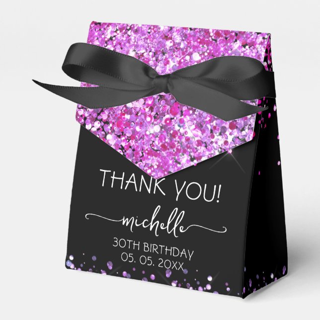 Birthday Purple Glitter Monogram Script Thank You  Favor Boxes (Front Side)