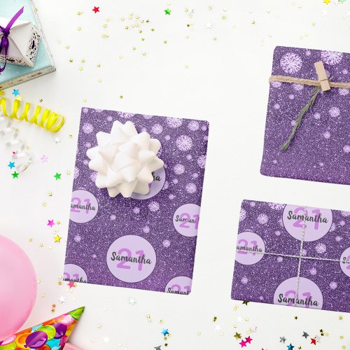 Birthday purple glitter pink monogram luxurious wrapping paper sheets