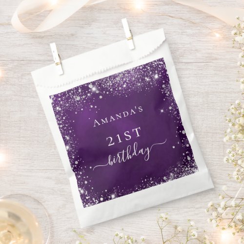 Birthday purple glitter silver  thank you favor bag