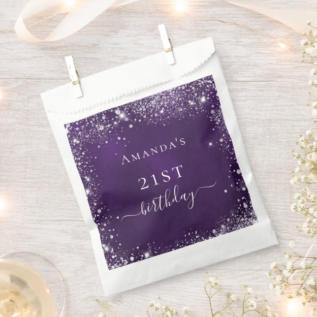 Birthday purple glitter silver  thank you favor bag (Clipped)