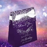 Birthday purple glitter silver  thank you favor boxes<br><div class="desc">Elegant, classic, glamorous for a 21st (or any age) birthday party favors. A deep purple background, the purple color is uneven. Decorated with faux silver glitter dust. With the text: 21st Birthday and Thank You written with a modern hand lettered style script. Personalize and add a name and a date....</div>