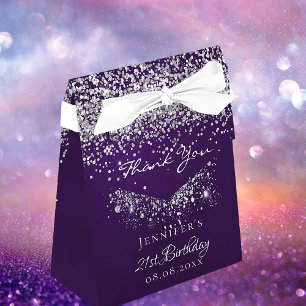 Birthday purple glitter silver thank you favor boxes
