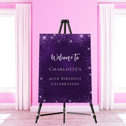 Birthday purple glitter  sparkles welcome foam board