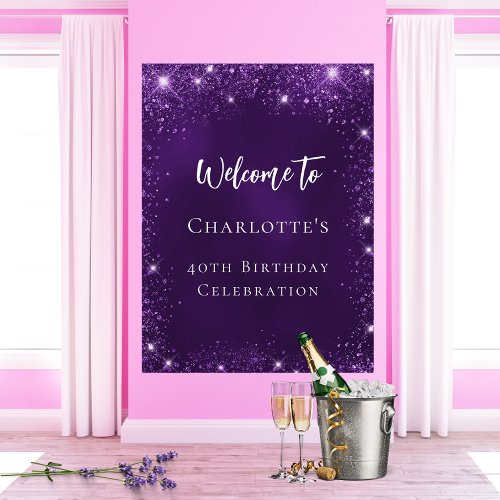 Birthday purple glitter  sparkles welcome poster