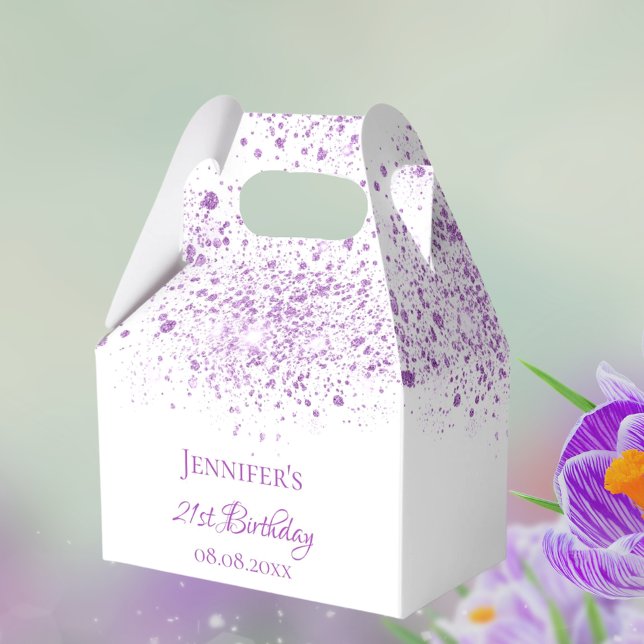 Birthday purple glitter white monogram thank you favor boxes (Creator Uploaded)