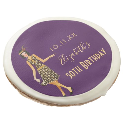 Birthday purple gold 1920s art deco style sugar cookie