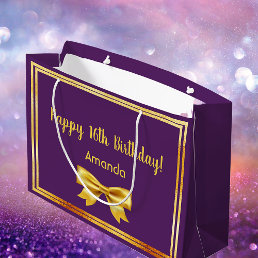 Birthday purple gold elegant bow name large gift bag