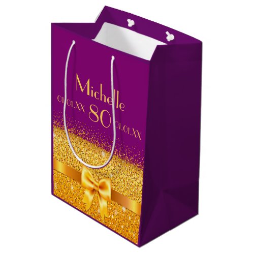 Birthday purple gold elegant name medium gift bag