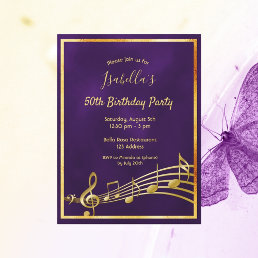 Birthday  purple gold music invitation postcard