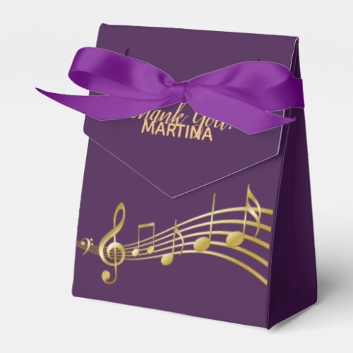 Birthday purple gold music notes thank you favor boxes