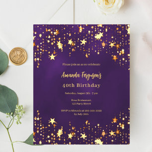 Birthday purple gold stars invitation
