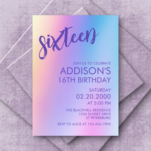 Birthday Purple Holographic Invitation