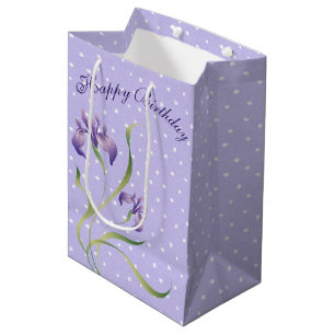 Birthday Purple Iris On Polka Dots Medium Gift Bag