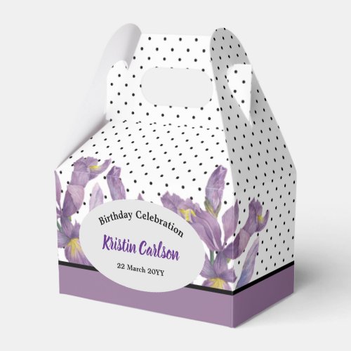 Birthday Purple Irises with Black White Polka dots Favor Boxes