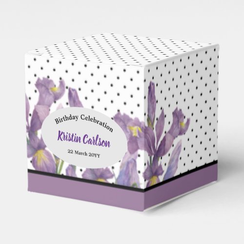 Birthday Purple Irises with Black White Polka Dots Favor Boxes