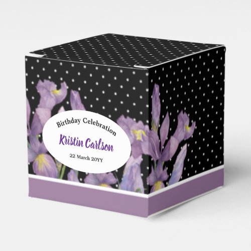 Birthday Purple Irises with Black White Polka dots Favor Boxes