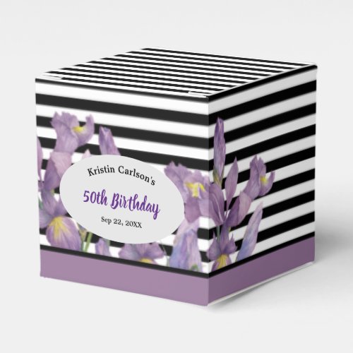 Birthday Purple Irises with Black White Stripes Favor Boxes