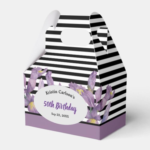 Birthday Purple Irises with Black White Stripes Favor Boxes