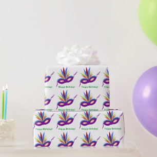 Birthday Purple Mask Mardi Gras Wrapping Paper
