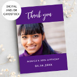 Birthday purple photo thank you card<br><div class="desc">A purple background.  Personalize and add your photo and thank you note.</div>