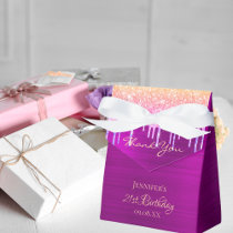 Birthday purple pink glitter drips thank you favor boxes