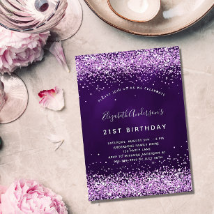 Birthday purple pink glitter glamorous invitation