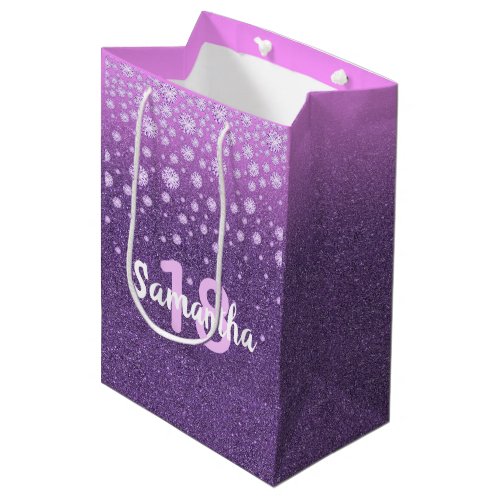 Birthday purple pink glitter name diamonds medium gift bag