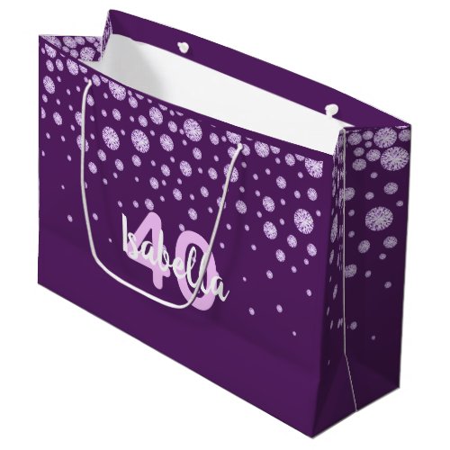 Birthday purple pink monogram name diamonds large gift bag