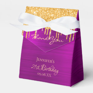Birthday purple rainbow glitter gold thank you favor boxes