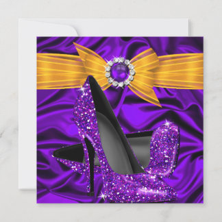Birthday Purple Silk Yellow Orange High Heel Party Invitation